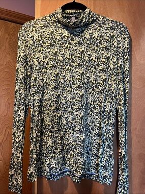 Philosophy Black Floral Long-Sleeve Turtleneck Top with Yellow Accents